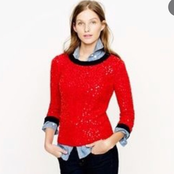 J. Crew Scattered Sequin Sweater Gray with Navy trim sz M EUC - Picture 6 of 6